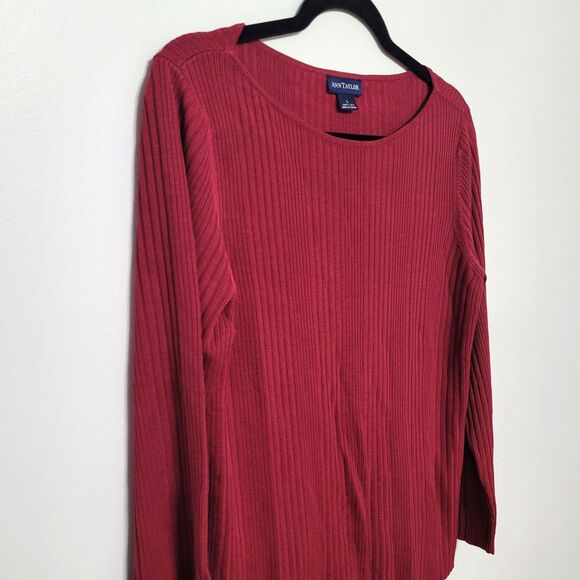 Ann Taylor Women’s Large 100% Silk Sweater Burgundy Boat Neck EUC - Picture 1 of 5